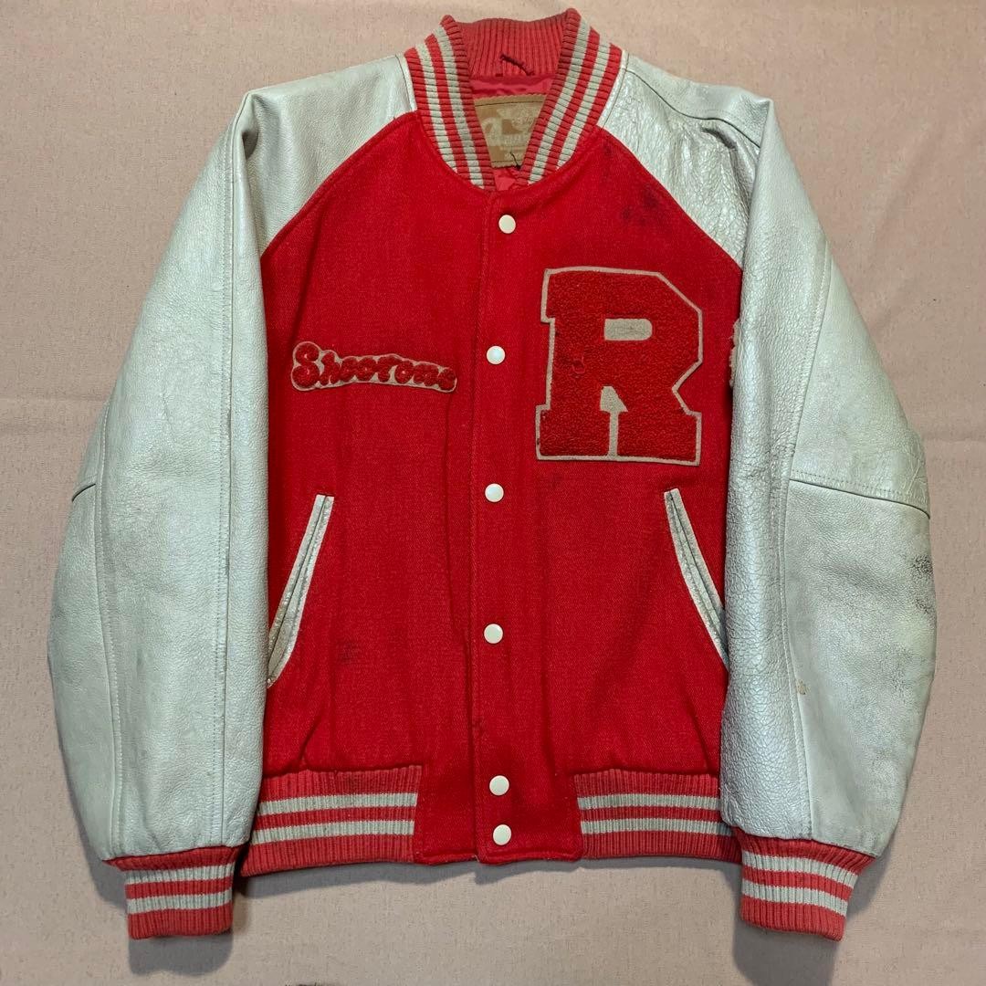 Vintage Leather Sleeve Stadium Jacket Raglan Numbering Used
