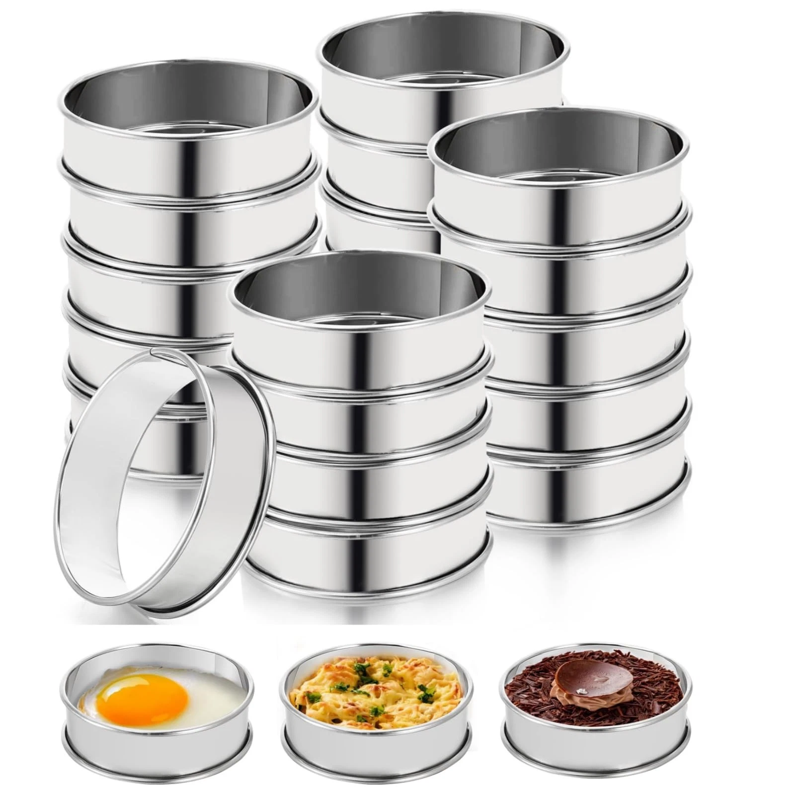 20 Pieces English Muffin Rings, Stainless Steel Crumpet Rings, 3 Inch Double ...