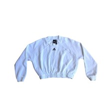 Adidas White Cropped Sweatshirt XS 4-6 Minimal Sport Luxe Athleisure Oversized