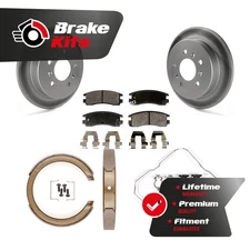 Rear Disc Coated Rotors Semi-Metallic Pads Parking Brake Shoes Hardware Kit For