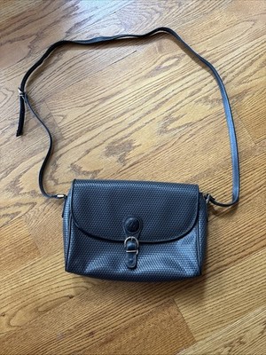 Vintage 80s Liz Claiborne Crossbody Bag Black Triangle Logo Purse Textured