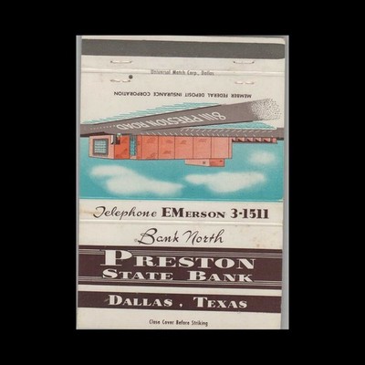 Matchbook Cover Preston State Bank Dallas TX