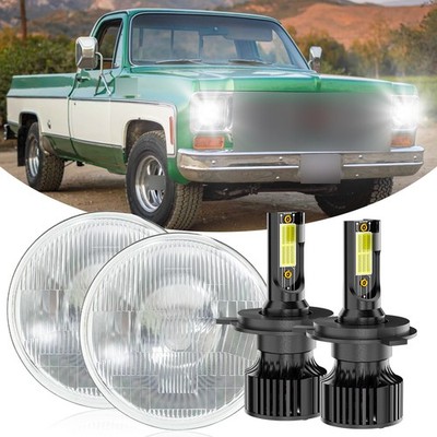 FIT GMC C15/C25 C35 1975 1976-1978 Pair 7 inch Round Headlights High Low 9003
