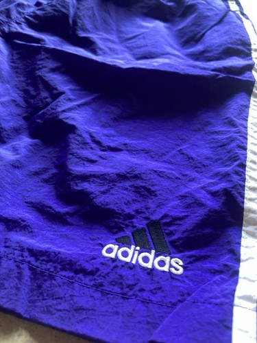 Mens 90s Vintage Purple 3-Stripes Adidas Shorts Size Medium Purple White - Picture 3 of 6