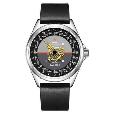 Svalbard FLIGHT GA52 Swiss Quarz Stahl Leder Schwarz Single Hand Herrenuhr