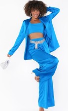 Show Me Your Mumu Felix Blazer Blue Luxe Satin Small Long Sleeve Front Button