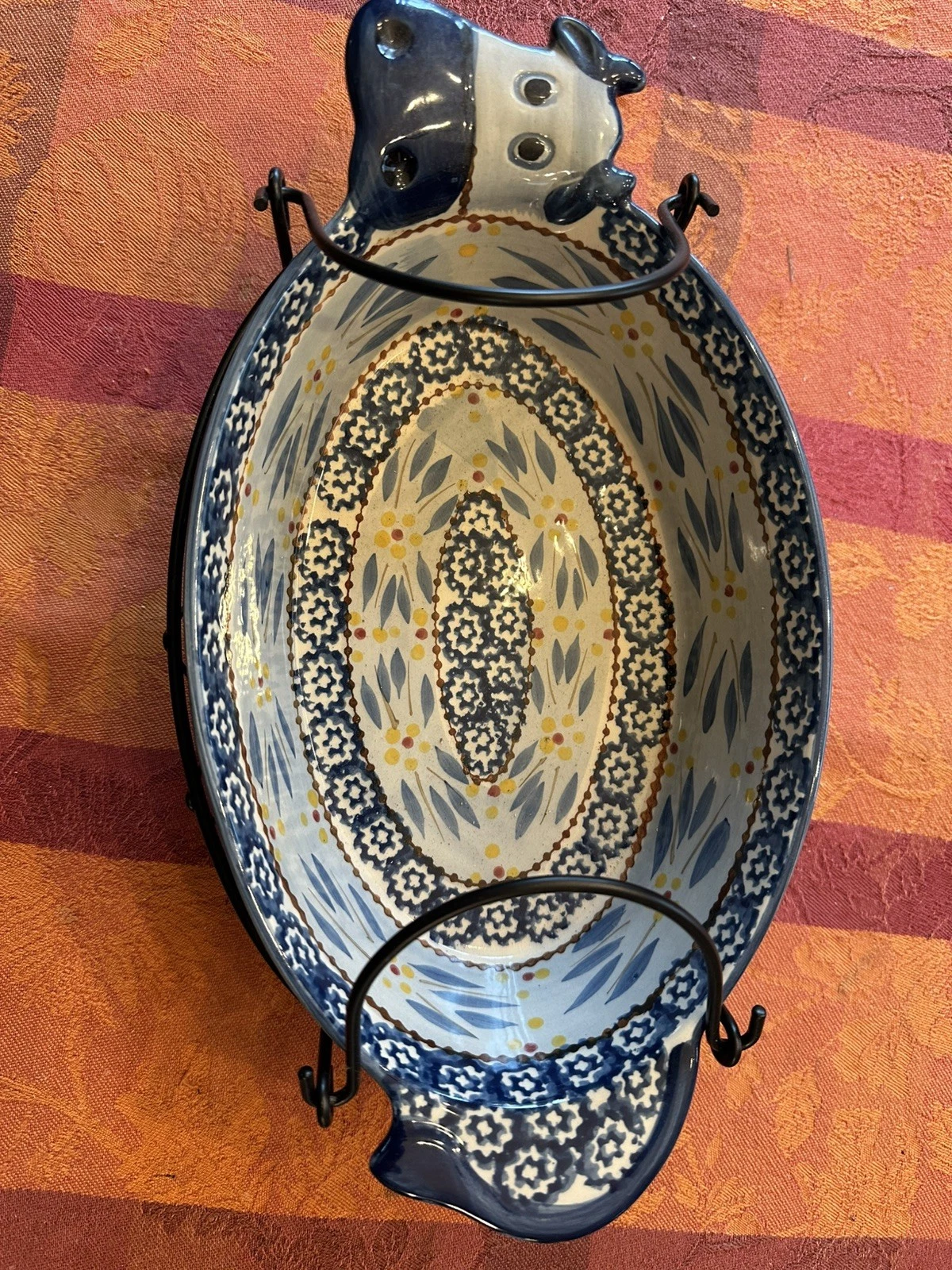Temptations by Tara Old World 1.5 qt Casserole Dish Cows Floral Blue