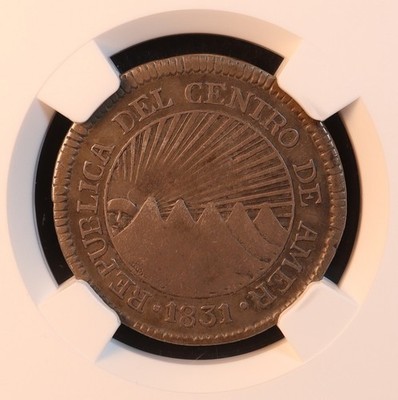 1831-T Central American Republic Silver 2 Reales - NGC VF20! Scarce Original+