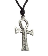 Hieroglyphic Egyptian Ankh Pewter Pendant Necklace