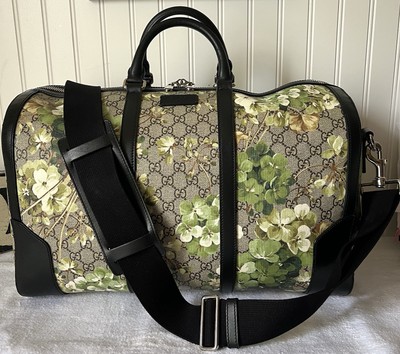 Gucci GG Bloom Boston Travel Flower Pattern Handbag PVC Beige Green Shoulder Bag