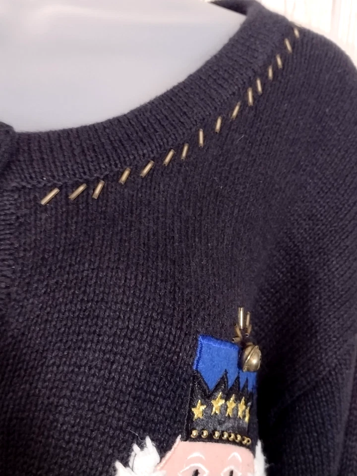 BOBBIE BROOKS Mujer XL Negro Navidad Suéter Cárdigan con Cascanueces Foto 3 de 4