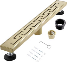 Brushed Gold 28" Linear Shower Drain, 304 Stainless Steel, Easy Clean, Removable