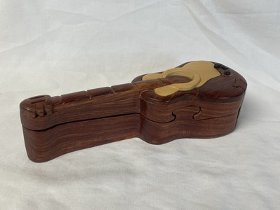 Hand Carved Wood Guitar Crafted Puzzle Box Made In Vietnam Wooden Trinket Box