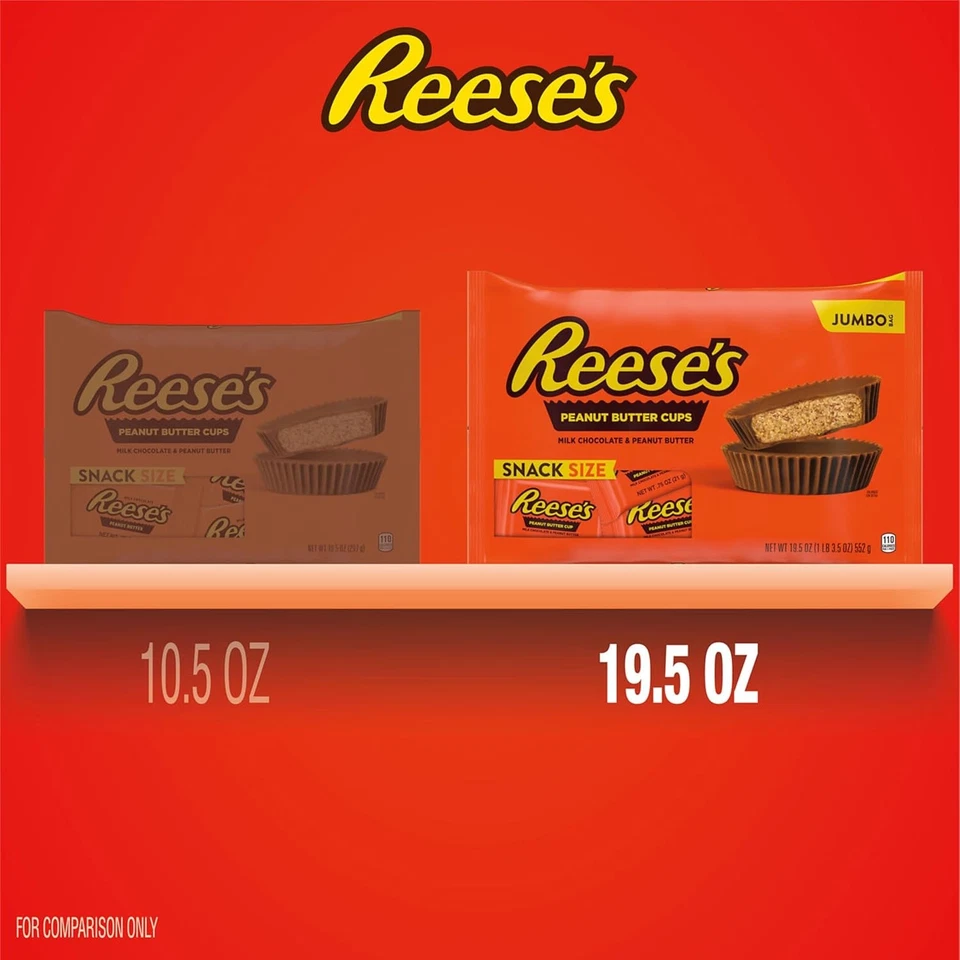 Tazas de mantequilla de maní tamaño bocadillo chocolate con leche REESE'S, bolsa Jumbo de dulces, 19,5 oz Foto 4 de 4