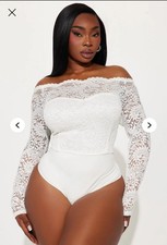 Off The Shoulder Ivory Lace Body Suit,  Size XL