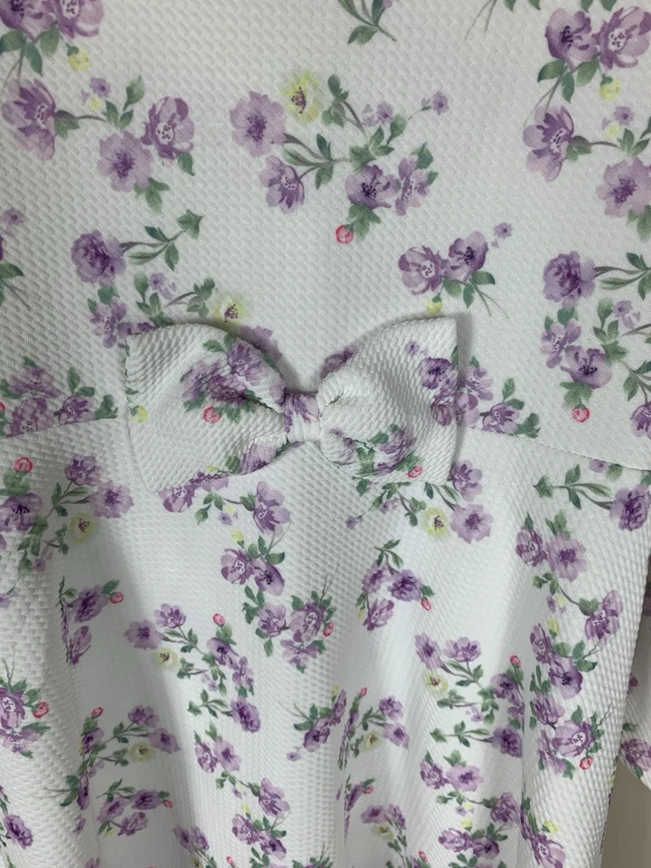 Abrigo de vestir para niñas Blueberi Boulevard blanco púrpura floral con botones delanteros talla 6 Foto 3 de 4