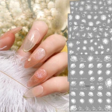 3D Nail Art Sticker White Flower Nail Decal Decoration Manicure Sliders DIY Tip