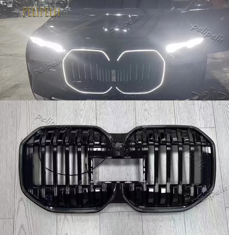 LED Gloss Black Double Slat Car Front Kidney Grill Fits For BMW i7