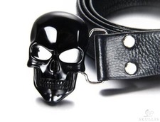 Black Obsidian  925 Sterling Silver Carved Crystal Skull Buckle Belt 925