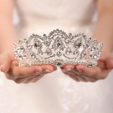 Silver Rhinestones Crystal Princess Tiara Crown with Comb Bridal Hair Accesso...