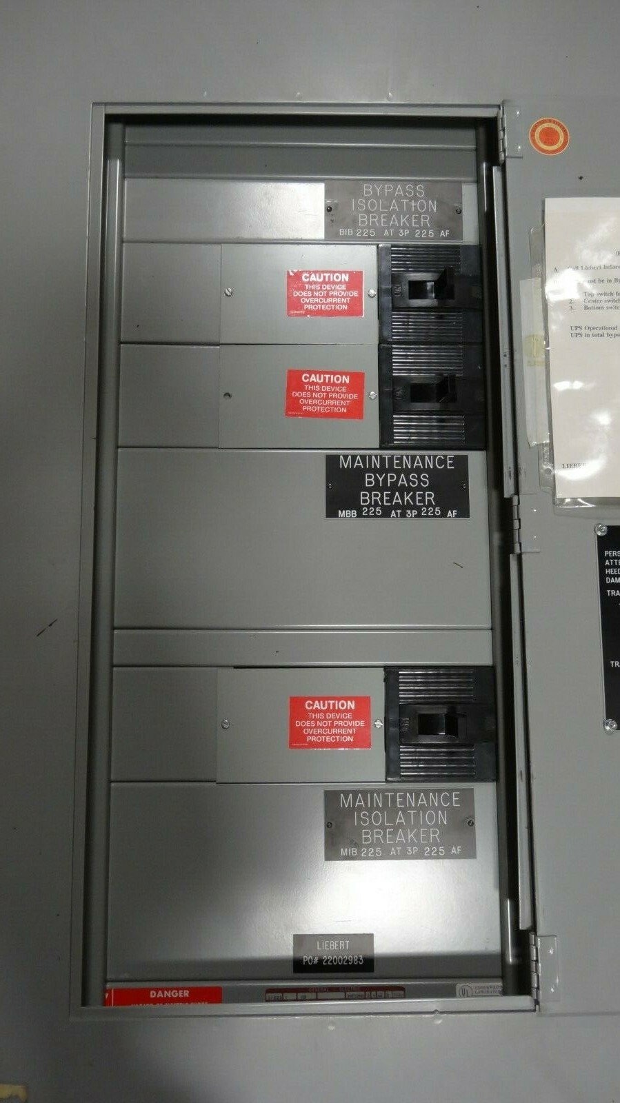 GE / Liebert 22002983 225A 208/120V 3Ph 4W Maintenance Bypass