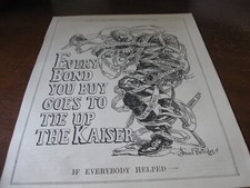 1917 Original POLITICAL CARTOON - WWI WAR Tie Up KAISER w National WAR BONDS