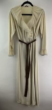 Vintage Beige Vanity Fair Robe Ruffled Collar Cuffs Size 16 Nylon Frilly