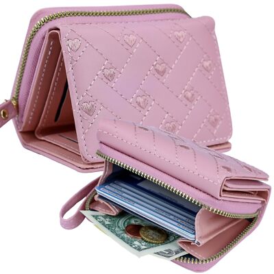 Cute Love Heart Trifold Wallets Woman Credit Card Holder with Zipper Pocket Gift