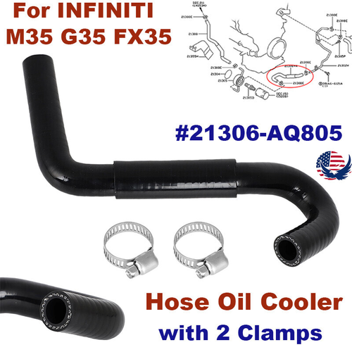 Hose Oil Cooler + 2 Clamps For Nissan INFINITI 3.5L M35 G35 FX35 AWD