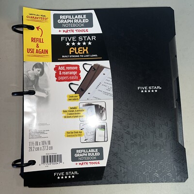 Five Star Black 1'' Flex Quad Rule Notebinder, 3 Math Tools & 60 Graphic Sheets