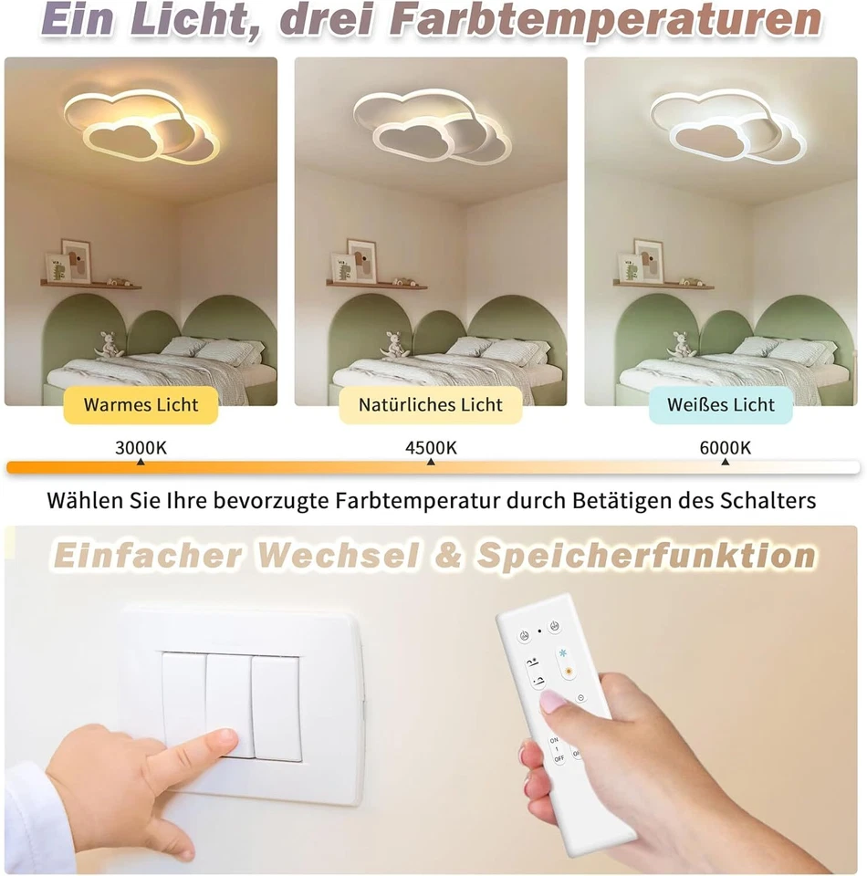 LED Deckenleuchte Dimmbar Deckenlampe Wolkenlampe Kinderzimmer mit Fernbedienung - Bild 3 von 4