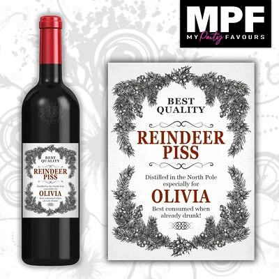 MY PARTY FAVOURS Personalised CHRISTMAS Elf Reindeer Piss Label - Wine Gin Vodka - Secret Santa