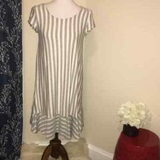 Anthro | Puella Gray Vertical Stripe Shift Dress Soft Comfy sz XS X-Small