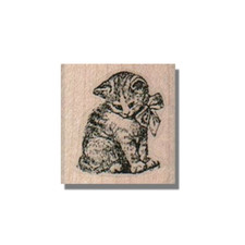 Wood Mounted Rubber Stamp, Kitten With Bow, Cat, Animal Stamp, Sweet, Kitty, Pet