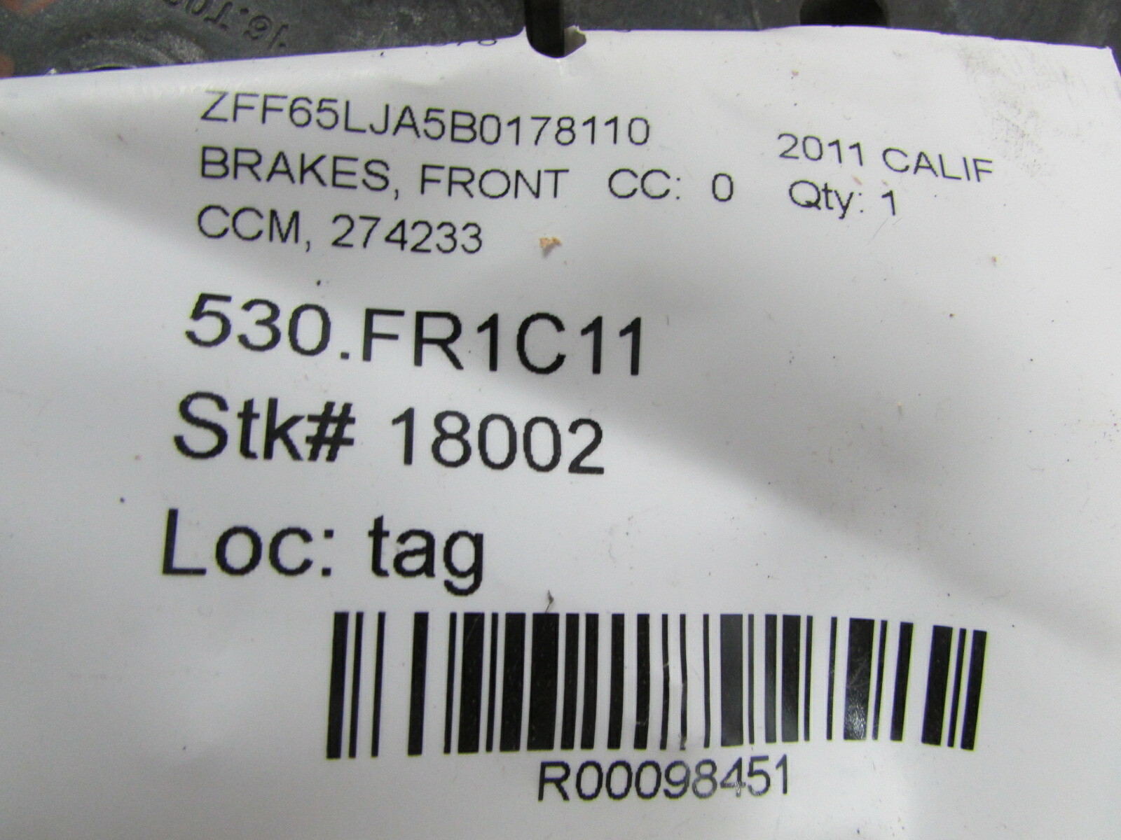 Ferrari California, Front Brake Rotor, CCM, Used, P/N 257101 sc 274233