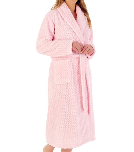 Dressing Gown Slenderella Ladies Zig Zag Robe Shawl Collar Wrap Fleece Housecoat - Picture 39 of 82
