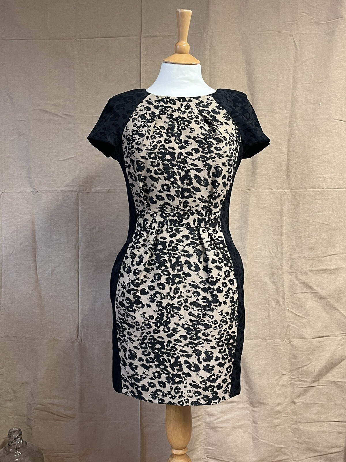 Warehouse Leopard Print Panel Lined Fitted Dress,… - image 1