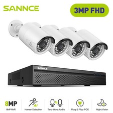 SANNCE 8CH NVR POE IP Security Camera System 3MP Outdoor Two Way Audio Recording