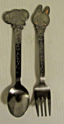 Vintage Cheery Chums Child's Spoon & Fork Stainless Steel Sanrio Japan RARE