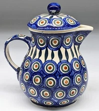 Boleslawiec Polish  Peacock Lidded Pitcher Coffee Hot Chocolate Hot Milk