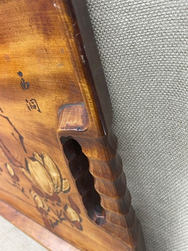 Wood Tray with inlay etching flower scene possible teakwood vintage antique - Picture 7 of 18