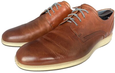 Ecco Jared Plain Toe Derby Lace Up Cognac Leather Dress Shoes EU