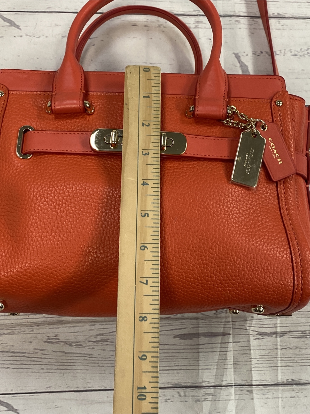 Coach 34816 Pebble Leather Swagger 27 Orange Satchel … Gem