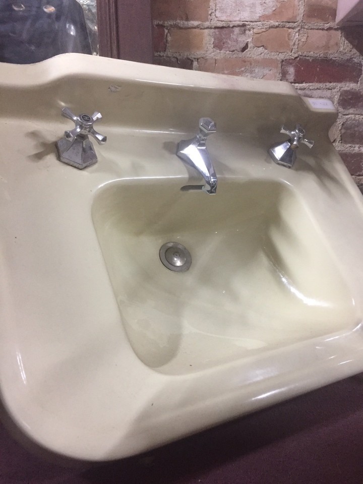 Vintage Mid Century Yellow Bathroom Sink Chrome Legs Rod McKuen eBay
