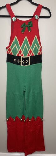 It’s Our Time Holiday Sleeveless Jumpsuit Size Small Red green White Bells Bow