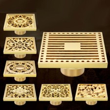 Gold Color Brass Square Shower Drain Floor Waste Drain Cover Strainer ezh201