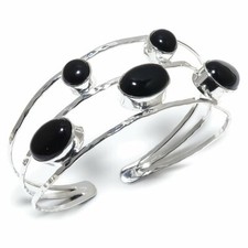 Black Onyx Gemstone Handmade 925 Sterling Silver Jewelry Bangle Sz 7-8