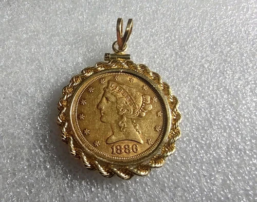 22k US 5 Dollar Gold Liberty 1886S Gold Coin 14k Bezel Pendant ((B67))