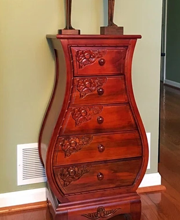 Ladies Lingerie Dresser Vintage Style Brown Solid Wood Carved 5 Drawer Chest