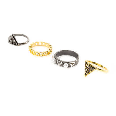 Katy Perry Ring Gold and Hematite Prism Collection Multi Rings Set of 4 NWT Sz 8